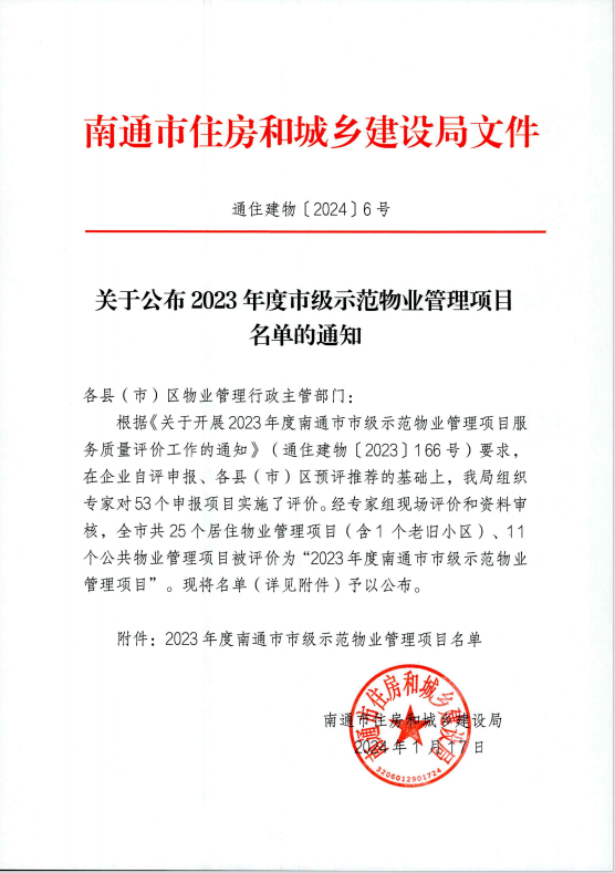 喜報(bào) | 如皋市公安局物業(yè)項(xiàng)目被評(píng)為“2023年度南通市市級(jí)示范物業(yè)管理項(xiàng)目”